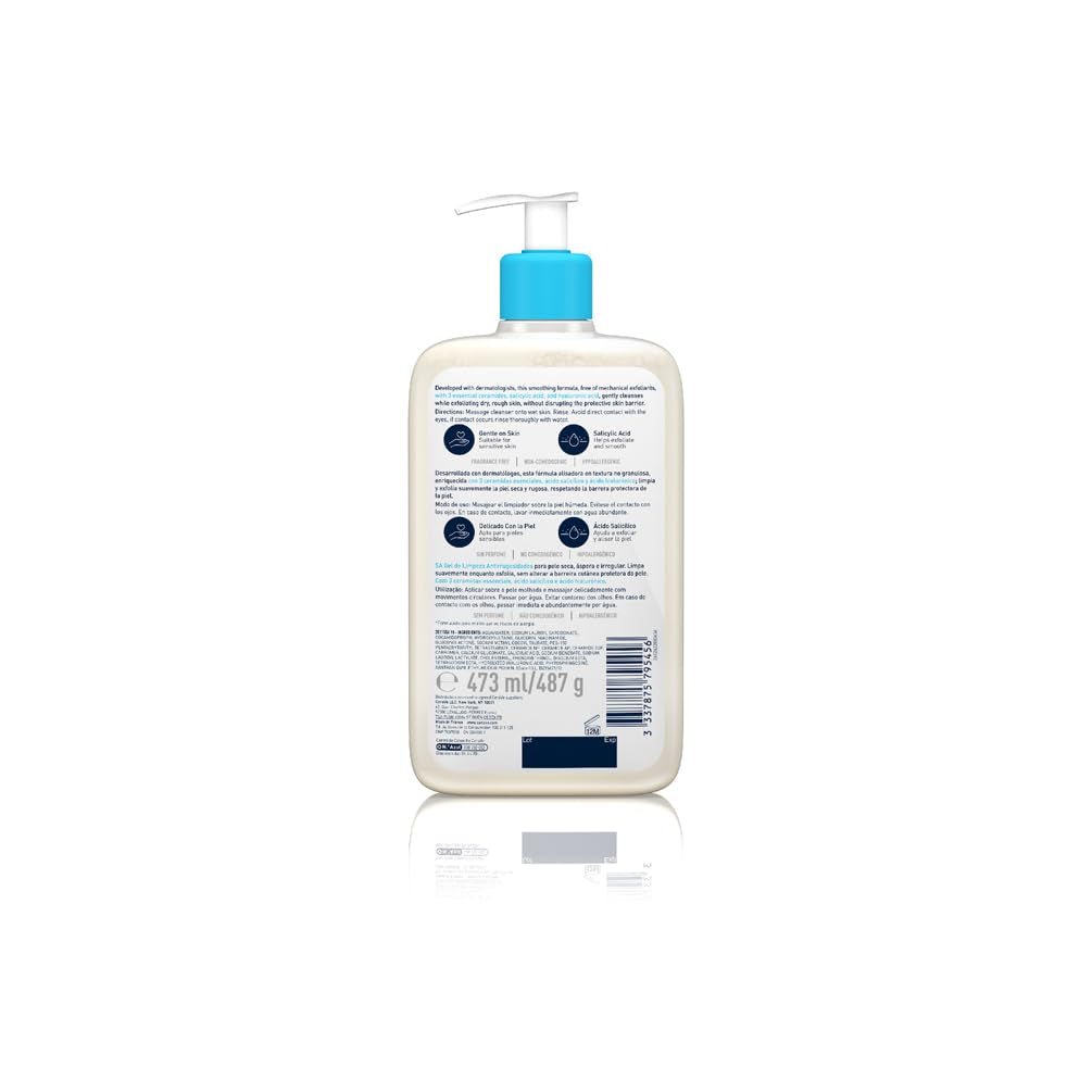 Cerave, Gel SA Limpiador Espumoso Anti-Rugosidades, Para Piel Seca, Rugosa E Irregular, Limpia Suavemente Y Exfolia, Enriquecido Con Ceramidas Esenciales, Ácido Salicílico Y Ácido Hialurónico, 562Ml