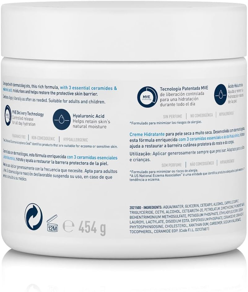 Cerave Crema Hidratante Para Rostro Y Cuerpo, Idónea Para Piel Seca a Muy Seca, Hidrata Y Restaura La Barrera De La Piel, 542G