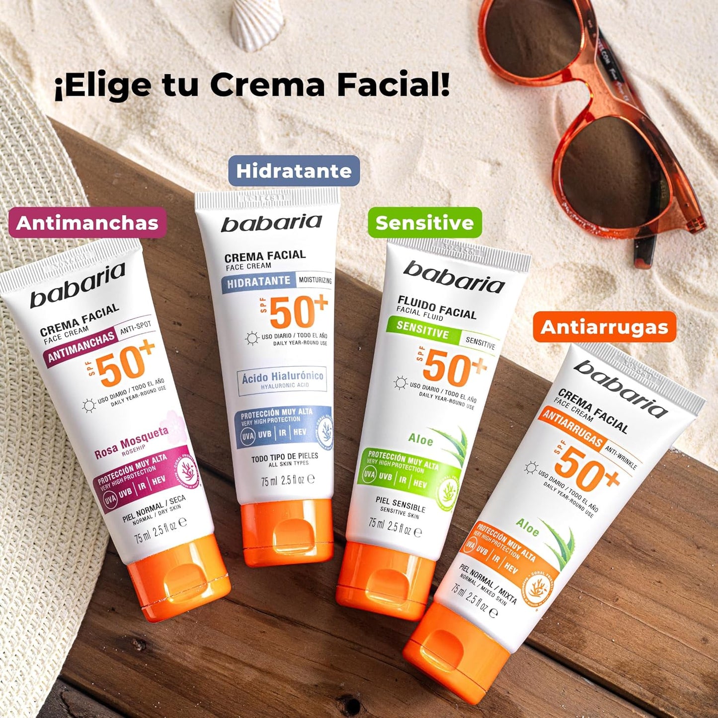 Babaria - Crema Solar Facial 50 | Protector Solar Facial 50 Aloe | Crema Hidratante Con Protección Solar 50 | SPF De Cara