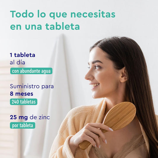 Bisglicinato De Zinc 25Mg - 240 Tabletas (Para 8 Meses) - Sistema Inmunitario, Piel Y Cabello - Zinc Elemental De Alta Biodisponibilidad (Quelato De Zinc) - Probado En Laboratorio Y Sin Aditivos