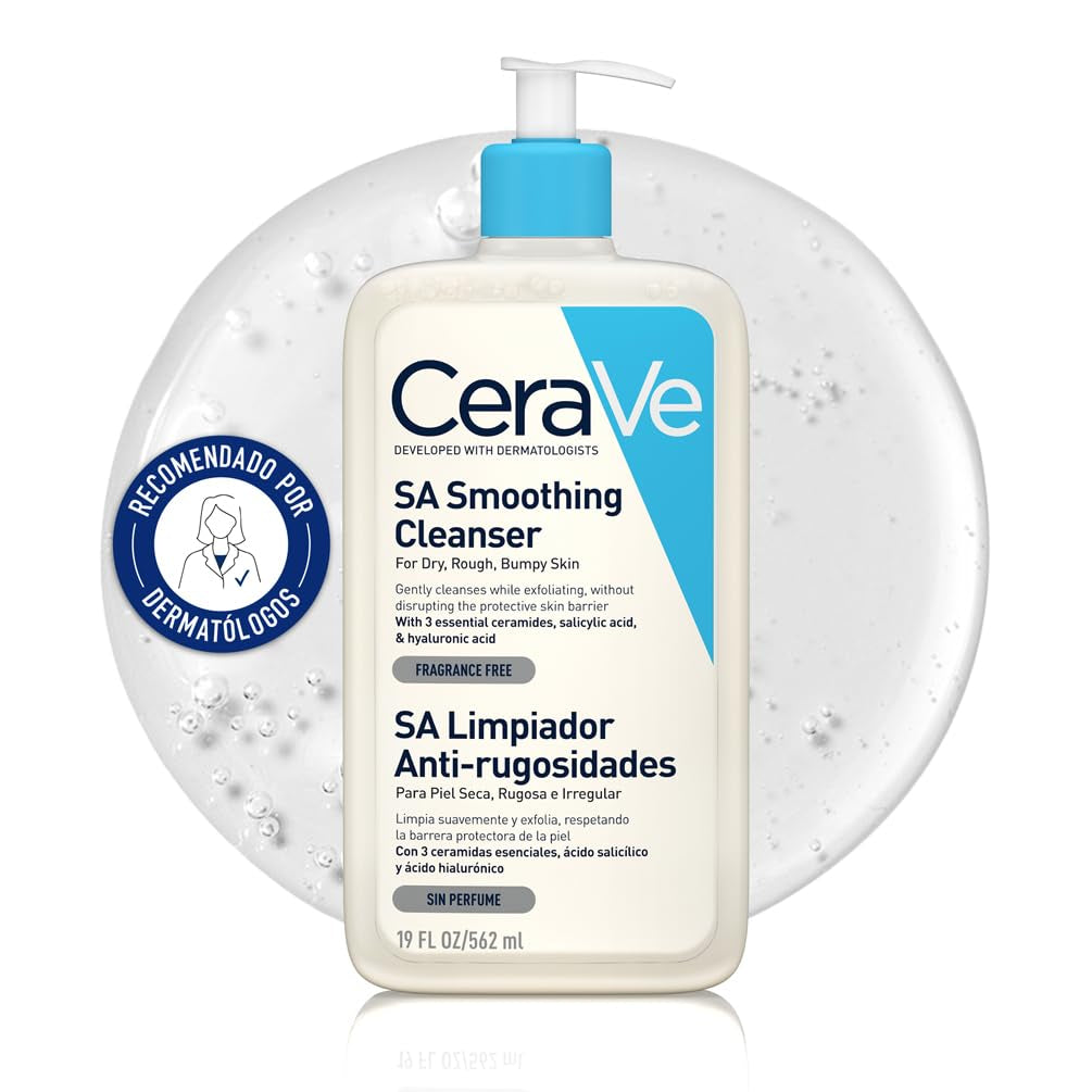Cerave, Gel SA Limpiador Espumoso Anti-Rugosidades, Para Piel Seca, Rugosa E Irregular, Limpia Suavemente Y Exfolia, Enriquecido Con Ceramidas Esenciales, Ácido Salicílico Y Ácido Hialurónico, 562Ml