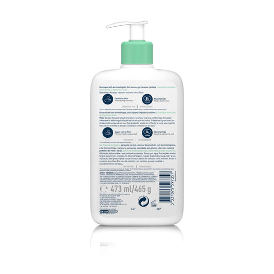 Cerave Gel Limpiador Espumoso, Para Piel Normal a Grasa, Elimina El Exceso De Grasa Y Suciedad, Enriquecido Con Ceramidas Esenciales, Niacinamida Y Ácido Hialurónico, Apto Para Rostro Y Cuerpo, 562Ml