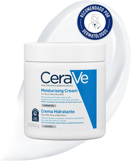 Cerave Crema Hidratante Para Rostro Y Cuerpo, Idónea Para Piel Seca a Muy Seca, Hidrata Y Restaura La Barrera De La Piel, 542G