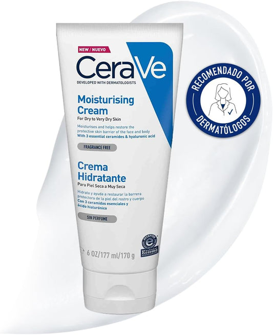 Cerave Crema Hidratante Para Rostro Y Cuerpo, Idónea Para Piel Seca a Muy Seca, Hidrata Y Restaura La Barrera De La Piel, Enriquecida Con Ceramidas Esenciales Y Ácido Hialurónico, 177Ml