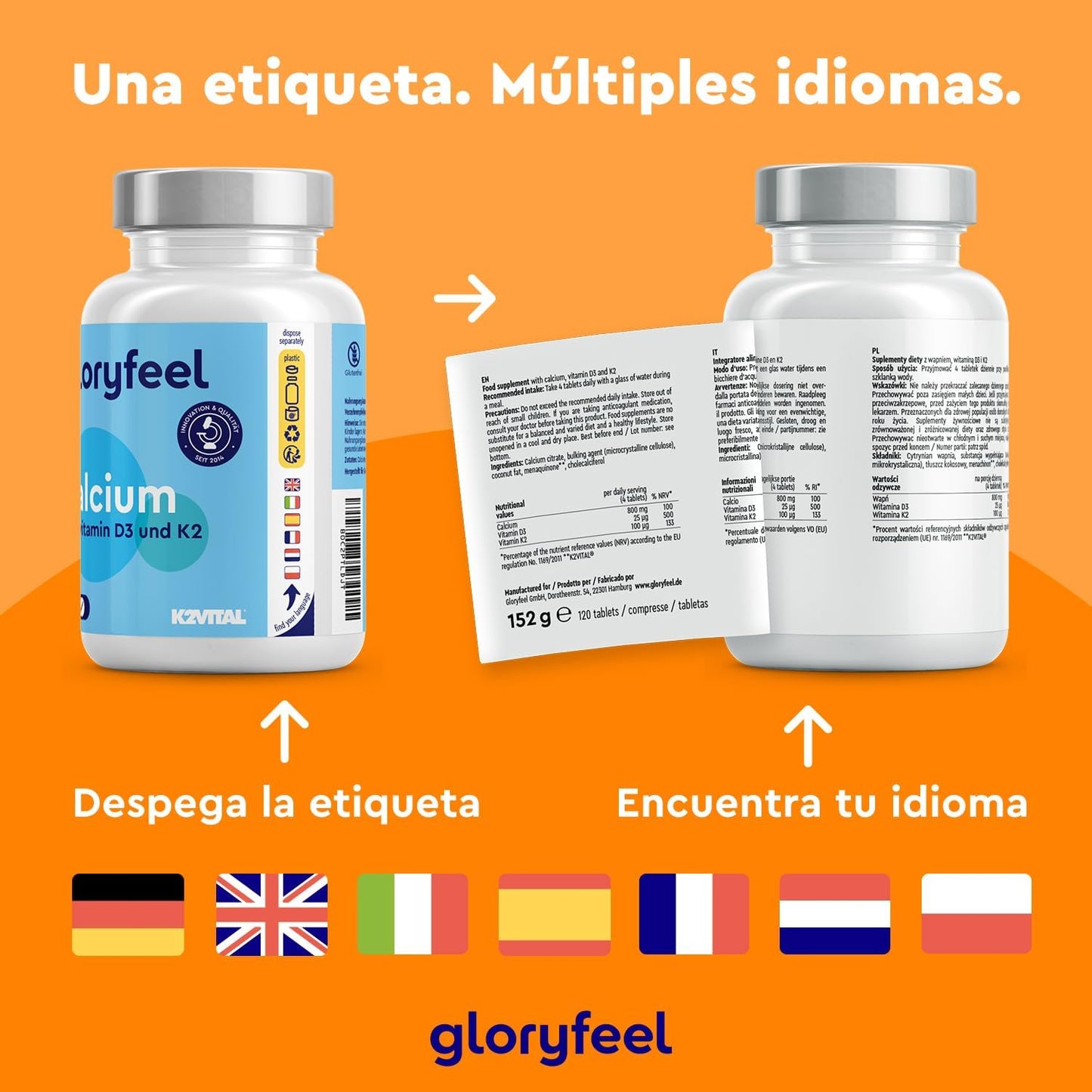 Citrato De Calcio 800Mg + Vitamina D3 Y K2, Para Una Absorción Máxima Del Calcio* - Materia Prima K2VITAL® (99,7+% All-Trans) - Mantenimiento De Dientes, Huesos Y Músculos Normales